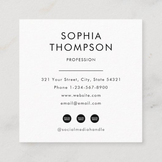 ミニマモダンリストQRコードプロフェッショナル写真 スクエア名刺 (裏面)