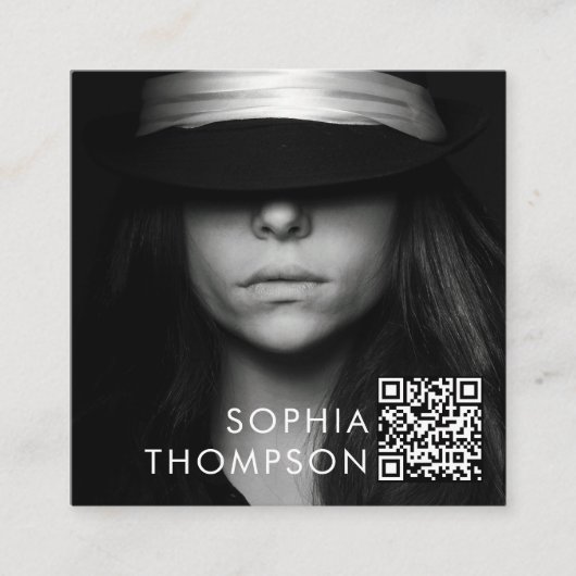 ミニマモダンリストQRコードプロフェッショナル写真 スクエア名刺 (正面)