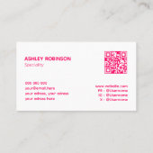 ミニマモダンリストQRコードホットピンクレタリング 名刺 (裏面)