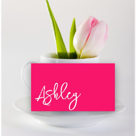 ミニマモダンリストQRコードホットピンクレタリング 名刺