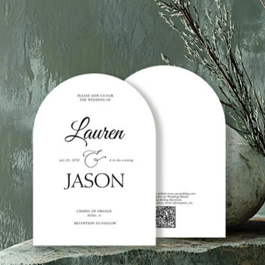 ミニマモダンリストQRコード名書道黒 招待状