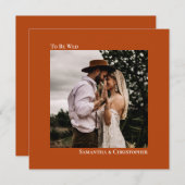 ミニマモダンリストRust Orange Square Photo 結婚's 招待状 (正面/裏面)