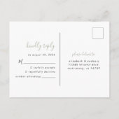 ミニマモダンリストSageグリーンスクリプトウェディングRSVP ポストカード (裏面)