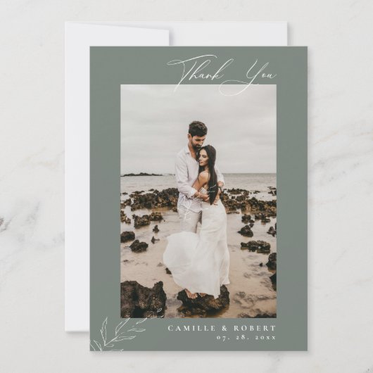 ミニマモダンリストSage書道の写真結婚の サンキューカード (正面)