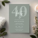 ミニマモダンリストSage 40th誕生日パーティー 招待状<br><div class="desc">このミニマルタイポグラフィ40歳の誕生日パーティの招待状は誕生日パーティーにモダン最適だ。シンプルデザインは、セージの背景にクラシックの白い文字を備えている。任意の色でカスタマイズ可能保デザインとエレガント現状のまま、または独自のグラフィックとアートワークを追加してカスタマイズ。レイアウト、フォント、文字サイズの変更など、このデザインの高度なカスタマイズを行うには、上クリックの「」ボタカスタマイズンを使用してください。何か連絡質問があれば私に頼む！</div>