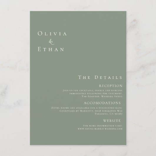 ミニマモダンリストSage Green結婚の詳細 エンクロージャーカード (正面)