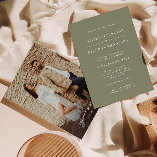 ミニマモダンリストSage Green Photo結婚's 招待状