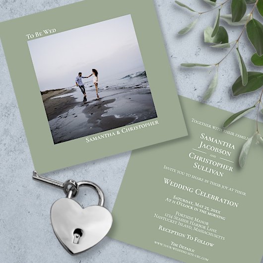ミニマモダンリストSage Green Square Photo 結婚's 招待状