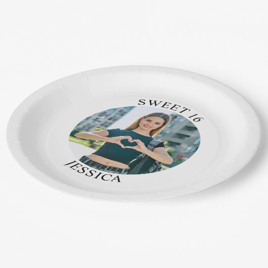 ミニマモダンリストSweet 16誕生日サークル写真 ペーパープレート (アングル)