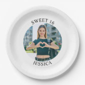 ミニマモダンリストSweet 16誕生日サークル写真 ペーパープレート (正面)