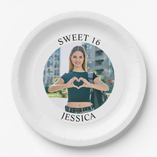 ミニマモダンリストSweet 16誕生日サークル写真 ペーパープレート (正面)