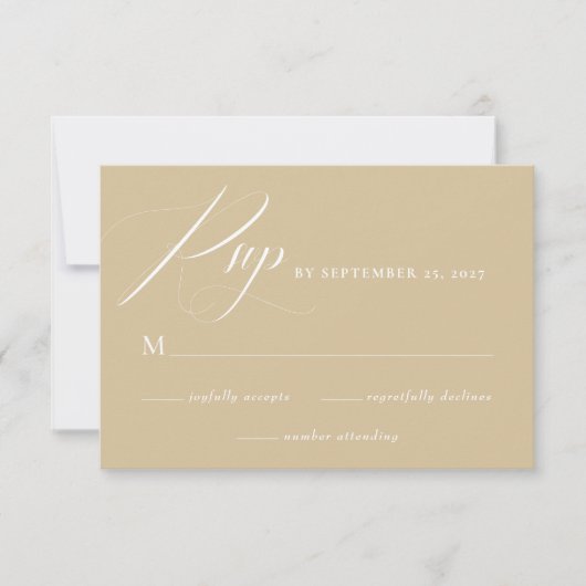 ミニマモダンリストTan RSVP結婚のカード 出欠カード (正面)