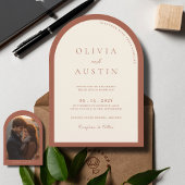 ミニマモダンリストTerracottaアーチ写真結婚の 招待状