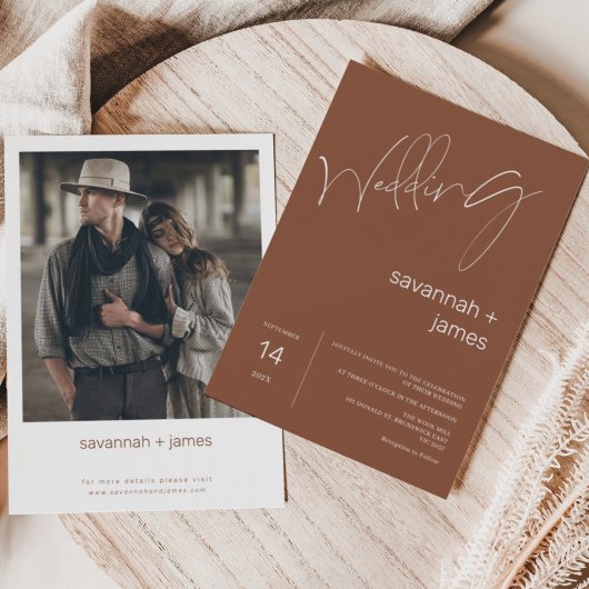 ミニマモダンリストTerracotta書道結婚の 招待状