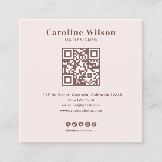 ミニマモダンリストTerracotta QRコード写真 スクエア名刺 (裏面)