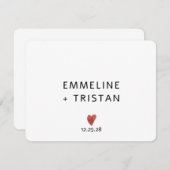 ミニマモダンリス結婚トのモノグラムとハート ノートカード (正面/裏面)