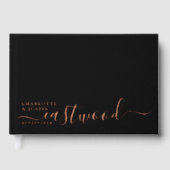 ミニマモダンリス結婚トのモノグラム箔ブラック ゲストブック (正面)