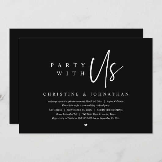 ミニマモダンリス結婚トの駆け落ち、パーティー 招待状 (正面/裏面)