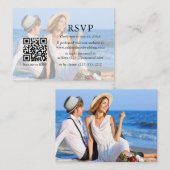 ミニマモダンリス結婚トのQR RSVPオーバーレイフォト エンクロージャーカード (正面/裏面)