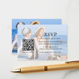 ミニマモダンリス結婚トのQR RSVPオーバーレイフォト エンクロージャーカード