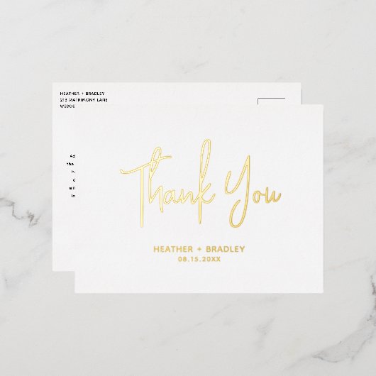 ミニマモダンリス結婚トサンキューカード 箔招待状ポストカード (正面/裏面)
