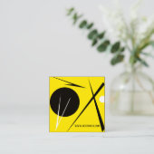 ミニマモダンリズム抽象芸術アートイエロー白黒 スクエア名刺 (スタンド正面)