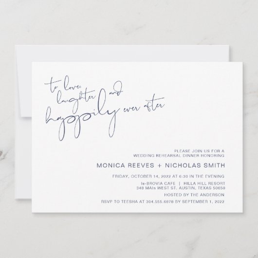 ミニマモダンリズムNavy BlueScriptリハーサルディナー 招待状 (正面)