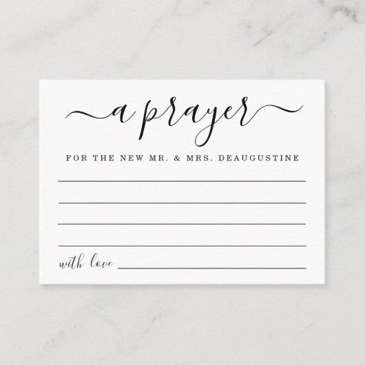 ミニマモダンリパーソナライズされた結婚ーの祈りの言葉カード コーリングカード (正面)