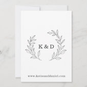 ミニマモダンリ葉結婚の白黒 招待状 (裏面)