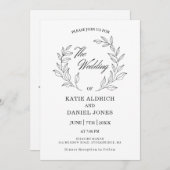 ミニマモダンリ葉結婚の白黒 招待状 (正面/裏面)