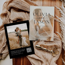 ミニマモダンリQRコーエレガントドフォト結婚ズ 招待状