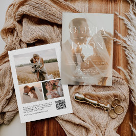 ミニマモダンリQRコーエレガントドフォト結婚ズ 招待状