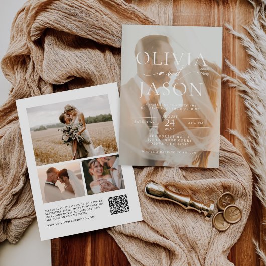 ミニマモダンリQRコーエレガントドフォト結婚ズ 招待状