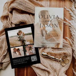 ミニマモダンリQRコーエレガントドフォト結婚ズ 招待状