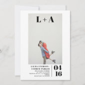 ミニマモダンルはっきりしたイニシャル写真結婚の 招待状 (正面)