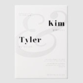 ミニマモダンルはっきりしたタイポグラフィ結婚のオーバーレイ ベラム紙招待状 (正面)