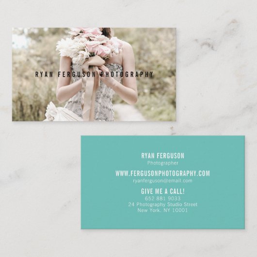 ミニマモダンルエレガントティール（緑がかった色）写真 名刺 (正面/裏面)