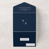 ミニマモダンルエレガントネイビーブルー結婚ホワイト オールインワン招待状 (外側)