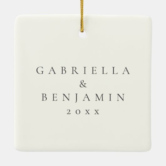 ミニマモダンルエレガント写真結婚のカップル セラミックオーナメント (裏面)