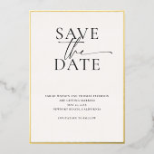 ミニマモダンルエレガント結婚金ゴールドの救日付 箔招待状 (正面)