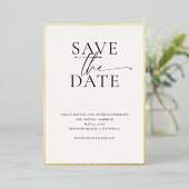 ミニマモダンルエレガント結婚金ゴールドの救日付 箔招待状 (立ち正面)