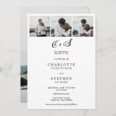 ミニマモダンルカジュアルイニシャル4枚結婚の写真 招待状 (正面/裏面)