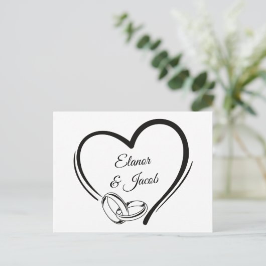 ミニマモダンルハート結婚カップルのリング ポストカード (スタンド正面)