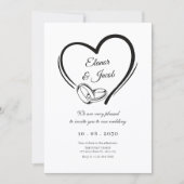 ミニマモダンルハート結婚カップルのリング 招待状 (正面)