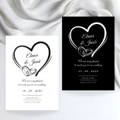 ミニマモダンルハート結婚カップルのリング 招待状