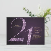 ミニマモダンルパープルグリッター21歳の誕生日 招待状 (スタンド正面)
