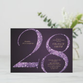 ミニマモダンルパープルグリッター28歳の誕生日 招待状 (スタンド正面)