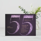 ミニマモダンルパープルグリッター55歳の誕生日 招待状 (スタンド正面)