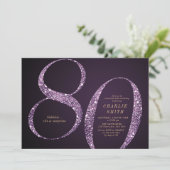 ミニマモダンルパープルグリッター80歳の誕生日 招待状 (スタンド正面)