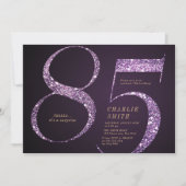 ミニマモダンルパープルグリッター85歳の誕生日 招待状 (正面)